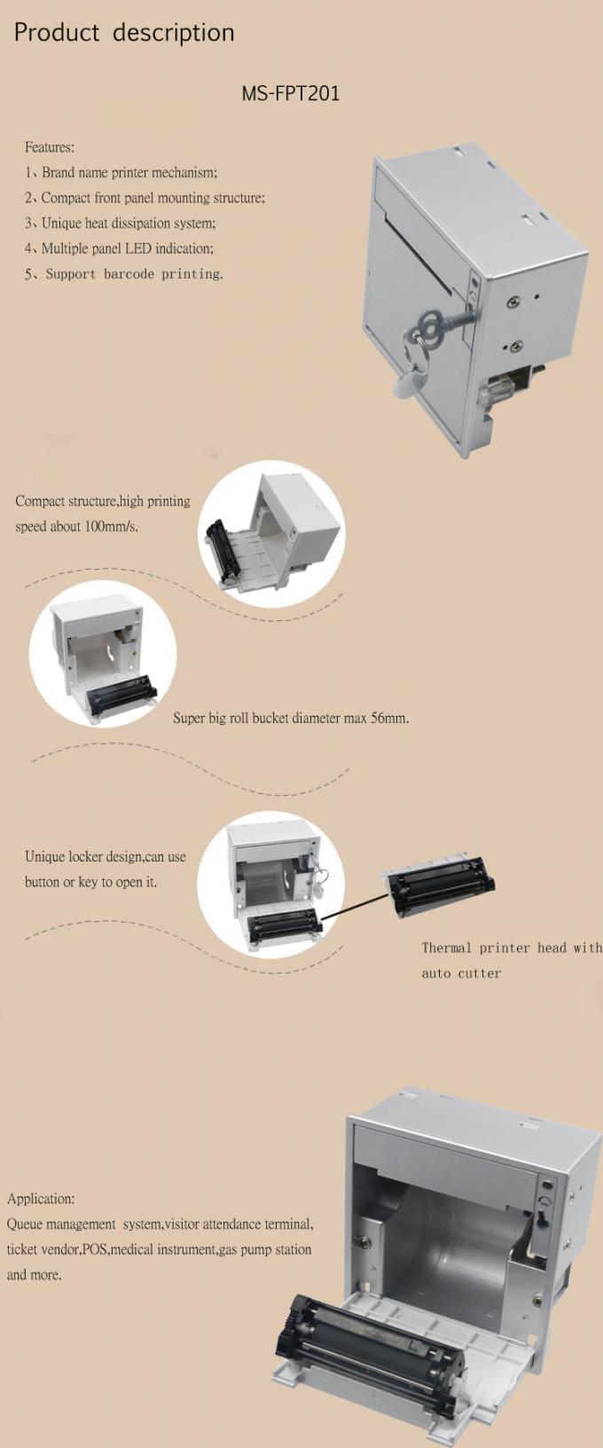 Panel Mount Kiosk Thermal Printerr Front Paper Loading 2 Inch Mini White Color
